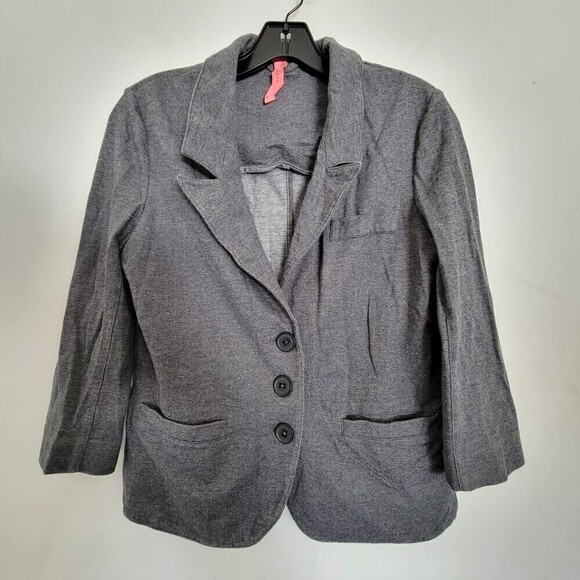 Eight Sixty Heather Gray Button Front 3/4 Sleeve Knit Blazer Jacket Size Small - Picture 1 of 13